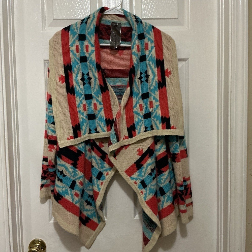 Moon Collection Anthropologie Cardigan Sweater Aztec Bold Print LARGE Tribal